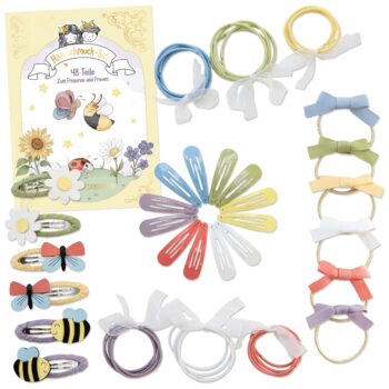 Buntes Haarschmuck Set mit Spangen Schleifen und Gummibändern