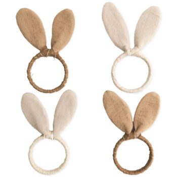 Vier Stoffringe mit Hasenohren in Braun und Beige für Ostern