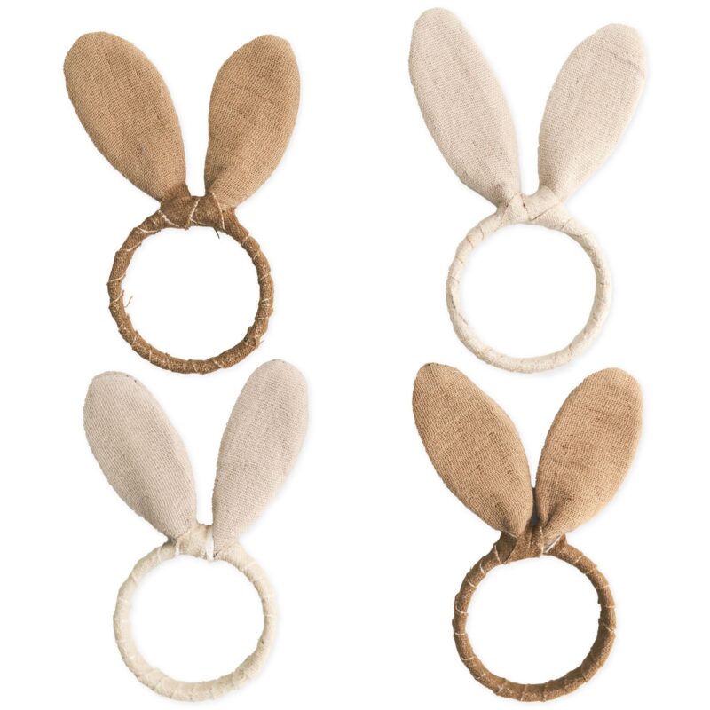Vier Stoffringe mit Hasenohren in Braun und Beige für Ostern