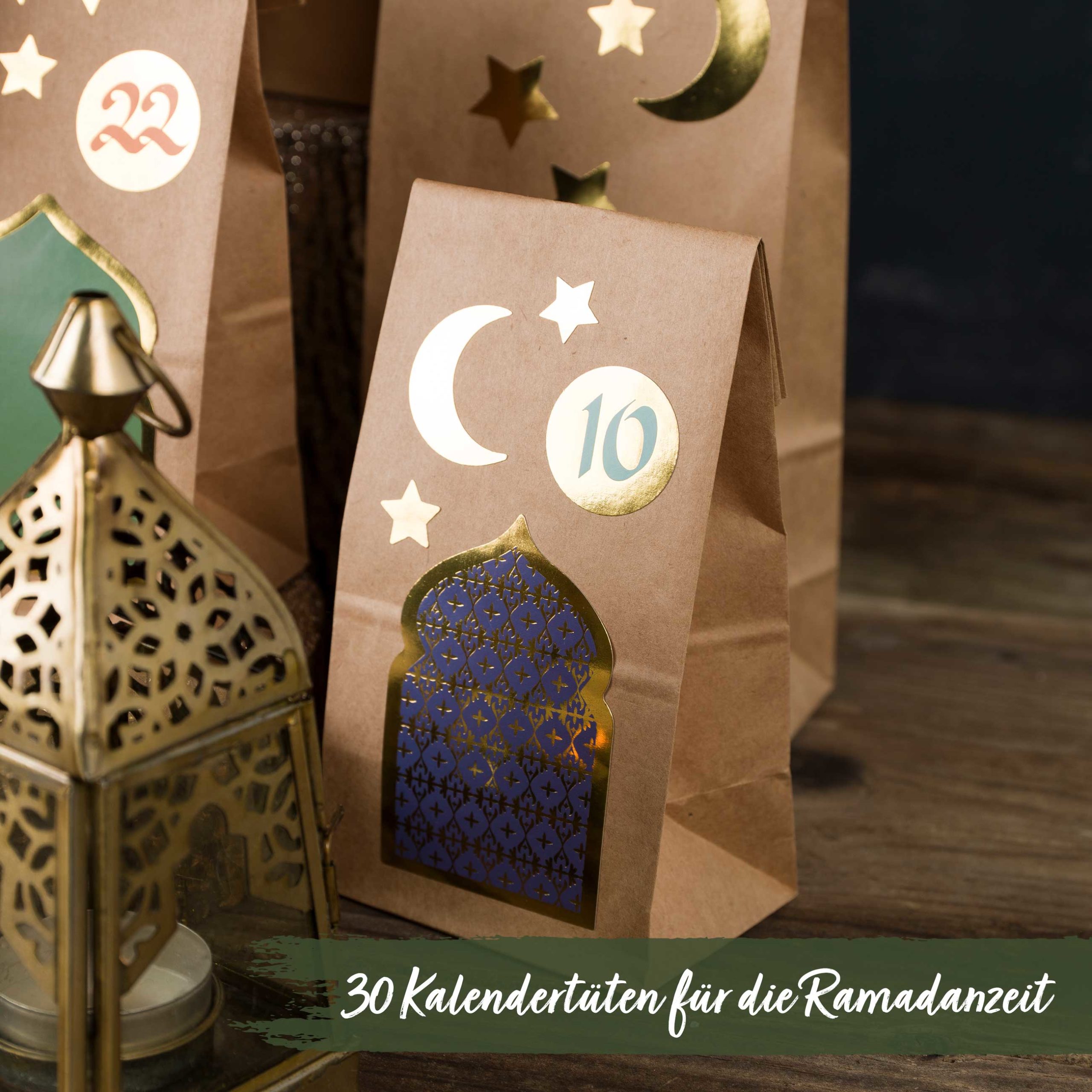 PAPIERDRACHEN befüllbarer Adventskalender 30 bedruckte Tüten zu Ramadan,  zum Befüllen und Verschenken