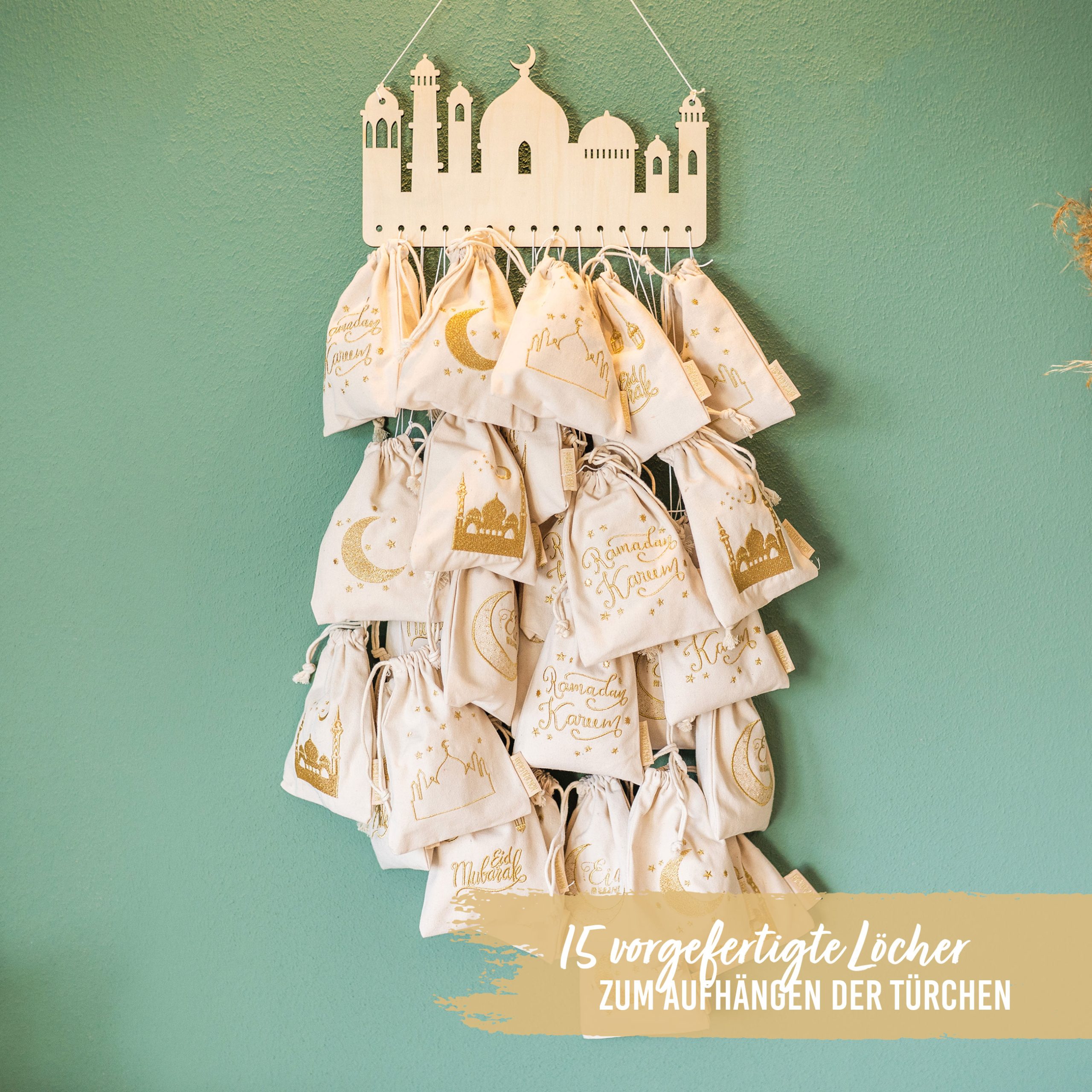 PAPIERDRACHEN Wanddekoobjekt Papierdrachen Aufhängung für Ramadan - aus  Holz, Ramadankalender zum Selbstbasteln - kombinierbar mit Stoffsäckchen