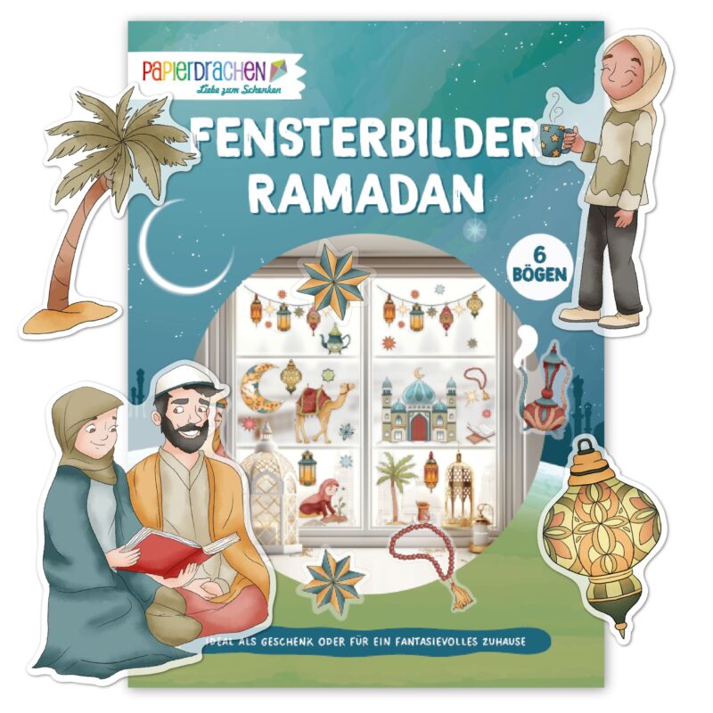 Fensterbilder Set Ramadan mit Motiven wie Moschee Laterne und Palme