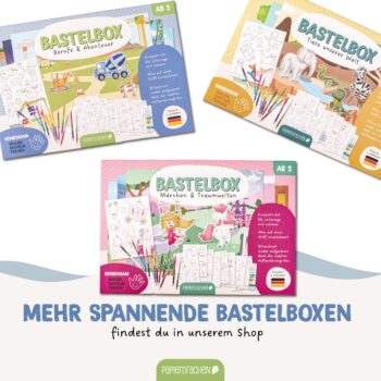 Drei Papierdrachen Bastelboxen für Kinder ab 3 mit Mal- und Bastelmaterialien